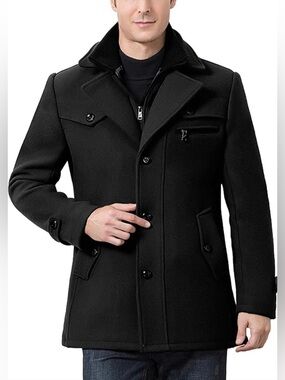 Classic Black Men's Wool Blend Peacoat